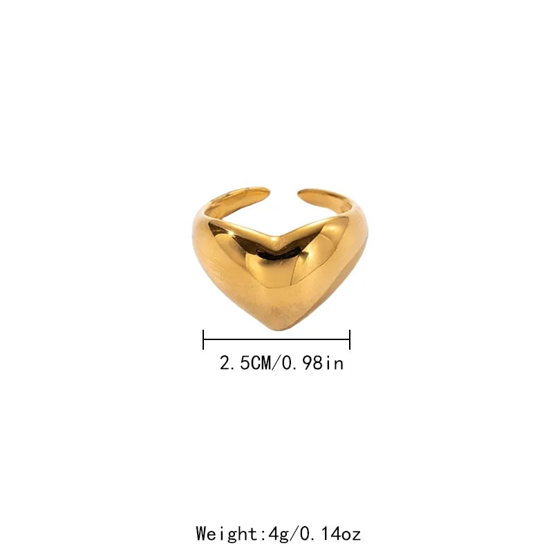 304 Stainless Steel 14K Gold Plated Casual Cute Romantic Plating Heart Shape Open Rings