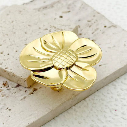 304 Stainless Steel 14K Gold Plated Casual Modern Style Simple Style Plating Flower Open Rings