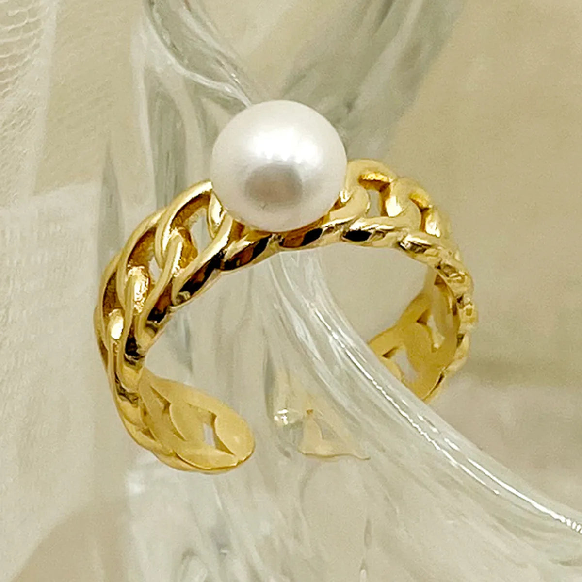 304 Stainless Steel 14K Gold Plated Casual Simple Style Commute Enamel Plating Inlay Square Star Natural Stone Pearl Rings