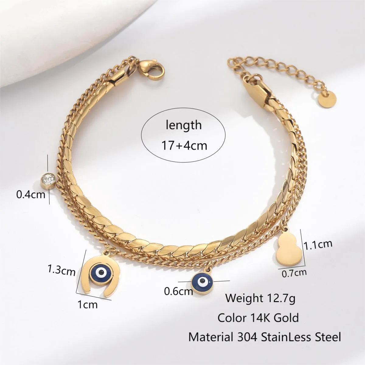 304 Stainless Steel 14K Gold Plated Casual Vacation Ethnic Style Enamel Plating Inlay Eye Gourd Zircon Bracelets