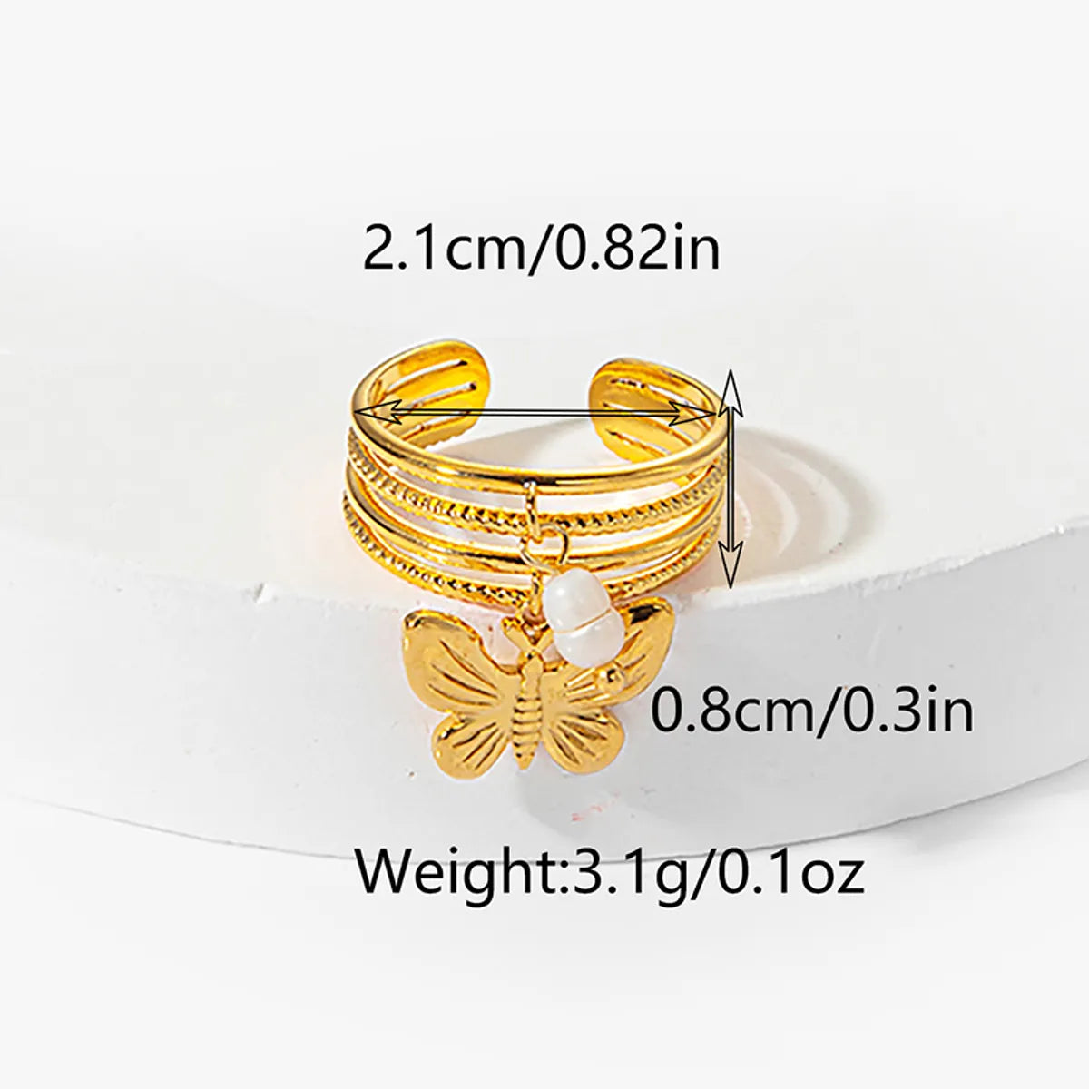 304 Stainless Steel 14K Gold Plated Elegant Classical Vintage Style Pearl Plating Sun Flower Butterfly Open Rings