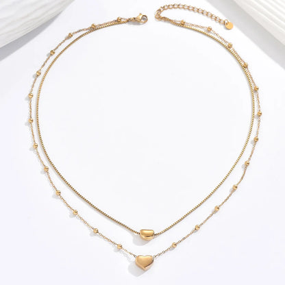 304 Stainless Steel 14K Gold Plated Elegant Romantic Classic Style Plating Heart Shape Double Layer Necklaces