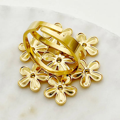 304 Stainless Steel 14K Gold Plated Elegant Romantic Pastoral Plating Flower Open Rings