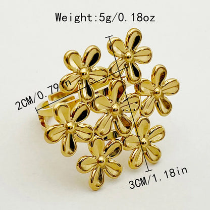 304 Stainless Steel 14K Gold Plated Elegant Romantic Pastoral Plating Flower Open Rings