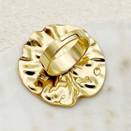 304 Stainless Steel 14K Gold Plated Hip-Hop Exaggerated Punk Plating Inlay Flower Natural Stone Rings