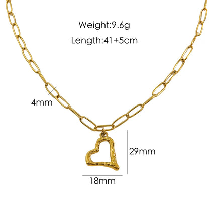 304 Stainless Steel 14K Gold Plated Hip-Hop Simple Style Inlay Leaves Heart Shape Rectangle Natural Stone Shell Zircon Pendant Necklace