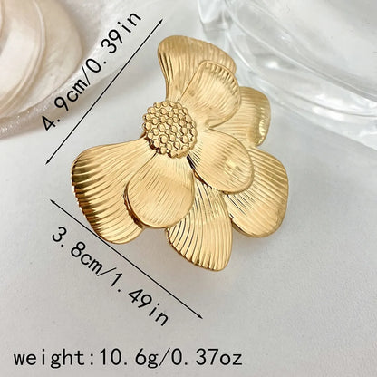 304 Stainless Steel 14K Gold Plated IG Style Sweet Plating Round Flower Open Rings