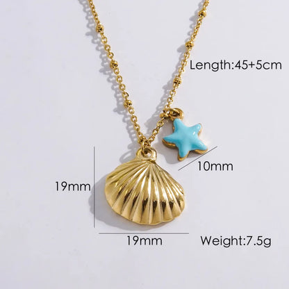 304 Stainless Steel 14K Gold Plated Marine Style Tropical Plating Starfish Shell Pendant Necklace