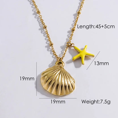 304 Stainless Steel 14K Gold Plated Marine Style Tropical Plating Starfish Shell Pendant Necklace