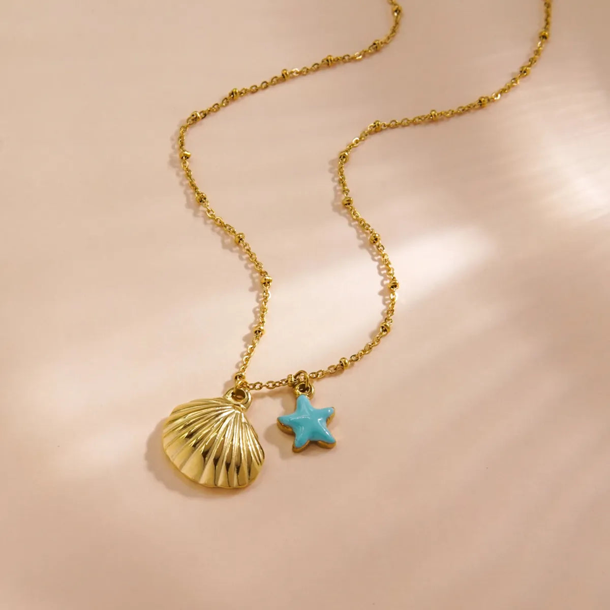 304 Stainless Steel 14K Gold Plated Marine Style Tropical Plating Starfish Shell Pendant Necklace