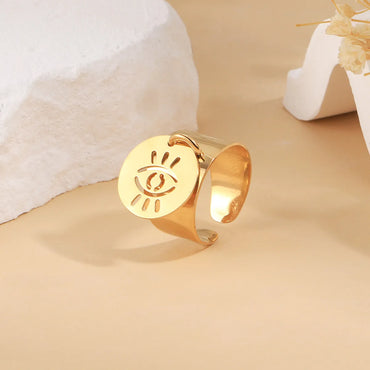 304 Stainless Steel 14K Gold Plated Retro Geometric Charm Rings