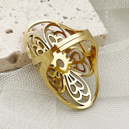 304 Stainless Steel 14K Gold Plated Sexy Sweet Commute Plating Inlay Flower Butterfly Pearl Zircon Rings