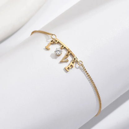 304 Stainless Steel 14K Gold Plated Simple Style Classic Style Polishing Plating Inlay Letter Heart Shape Zircon Bracelets