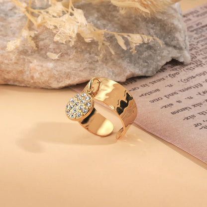 304 Stainless Steel 14K Gold Plated Simple Style Heart Shape Zircon Charm Rings