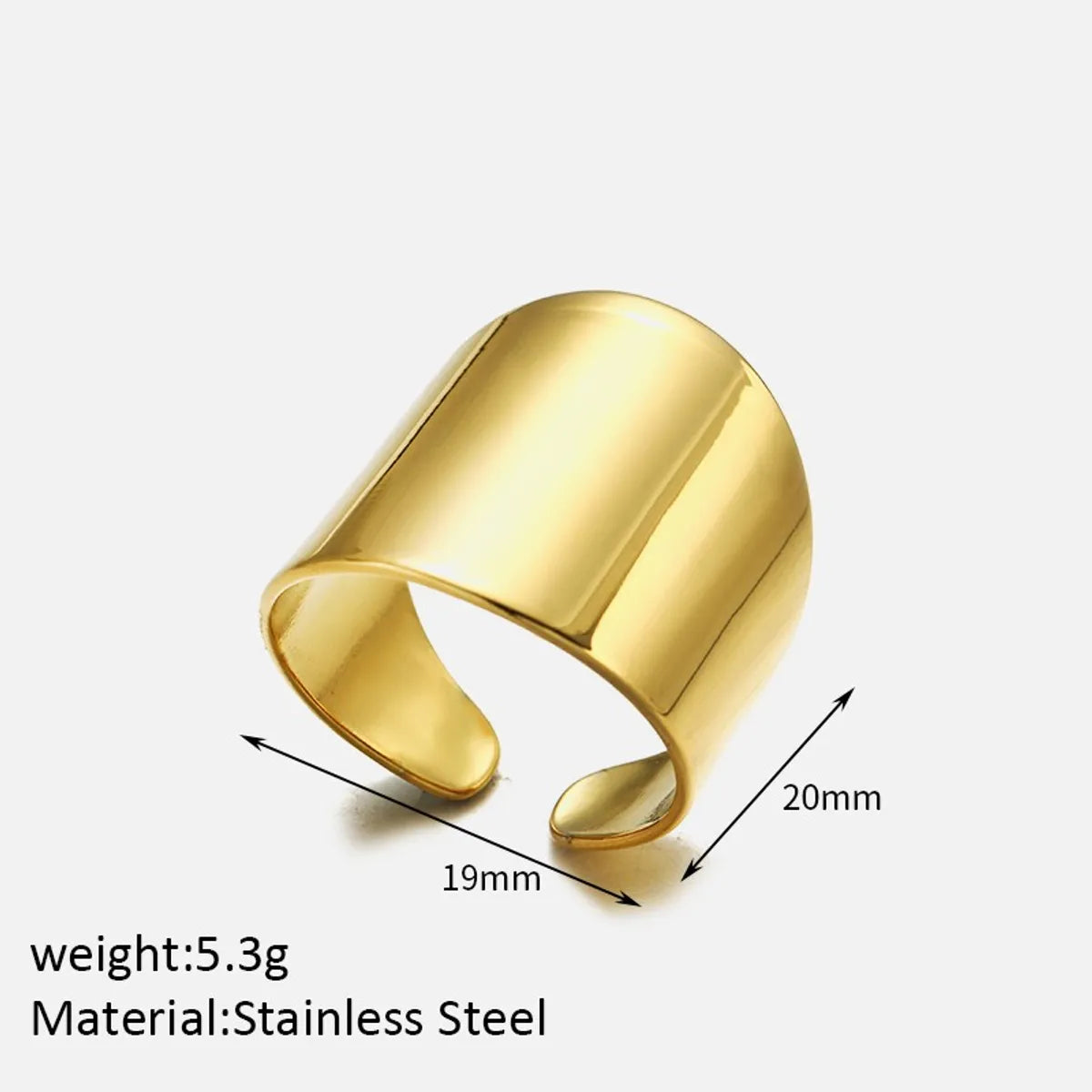 304 Stainless Steel 14K Gold Plated Simple Style Polishing Solid Color Open Rings