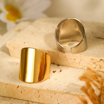 304 Stainless Steel 14K Gold Plated Simple Style Polishing Solid Color Open Rings