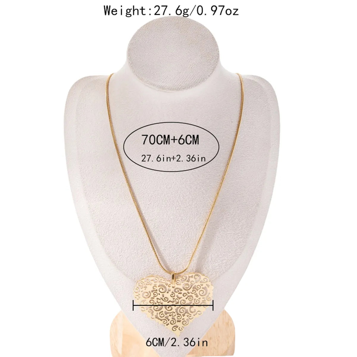 304 Stainless Steel 14K Gold Plated Sweet Artistic Streetwear Hollow Out Heart Shape Pendant Necklace Long Necklace