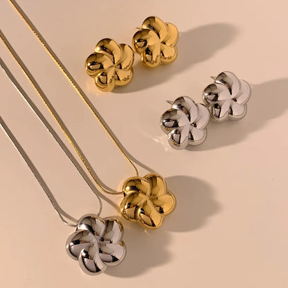 Wholesale Jewelry Casual Sweet Flower 304 Stainless Steel No Inlaid 16K Gold Plated White Gold Plated Gold Plated Earrings Necklace