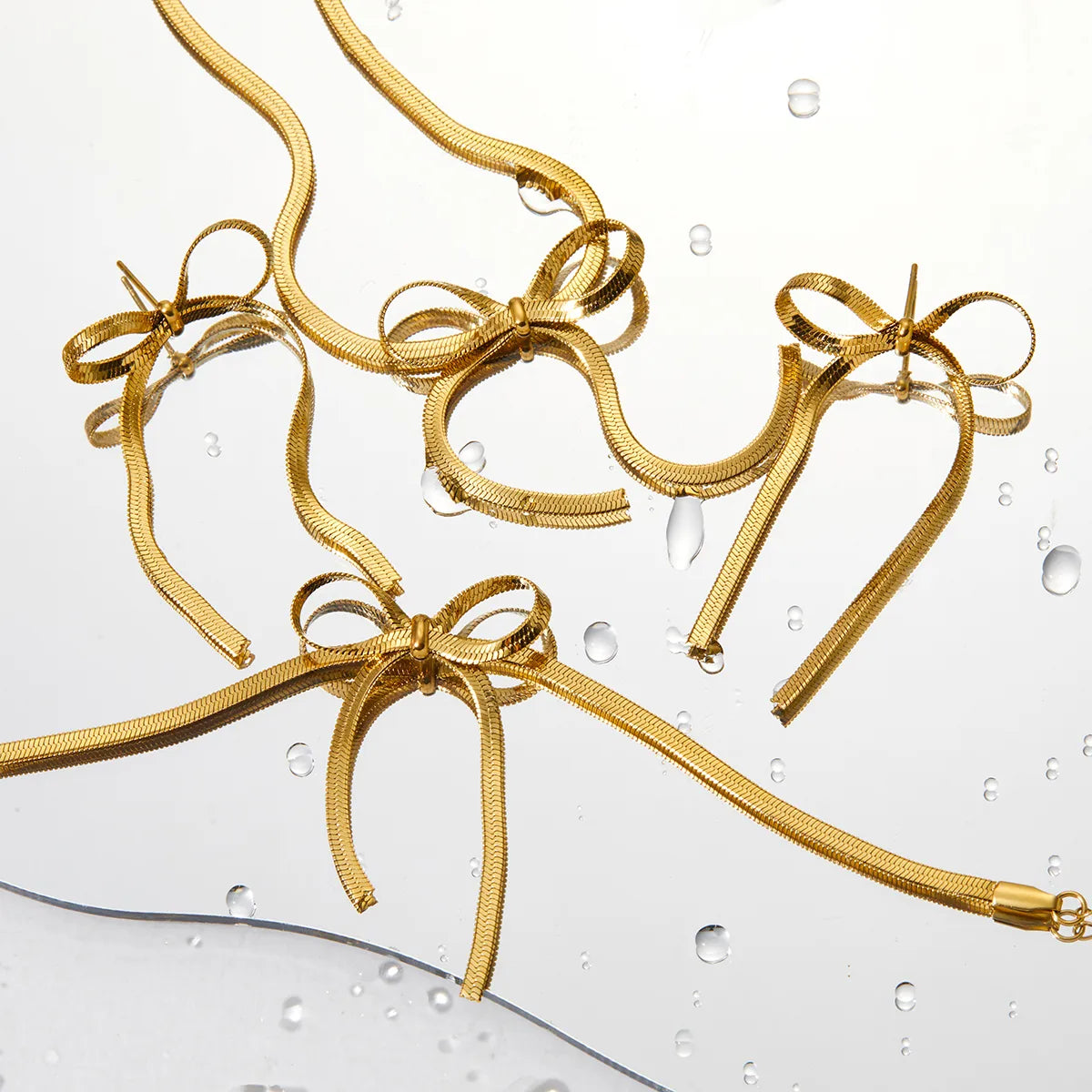 Wholesale Jewelry Modern Style Sweet Bow Knot 304 Stainless Steel No Inlaid 16K Gold Plated White Gold Plated Gold Plated Bracelets Earrings Necklace