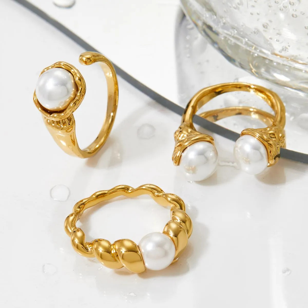 304 Stainless Steel 16K Gold Plated White Gold Plated Gold Plated Casual Plating Inlay Round Artificial Pearls Rings