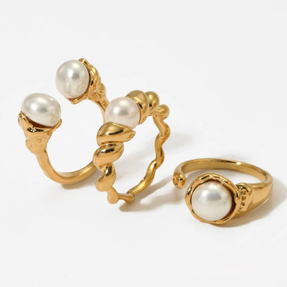 304 Stainless Steel 16K Gold Plated White Gold Plated Gold Plated Casual Plating Inlay Round Artificial Pearls Rings