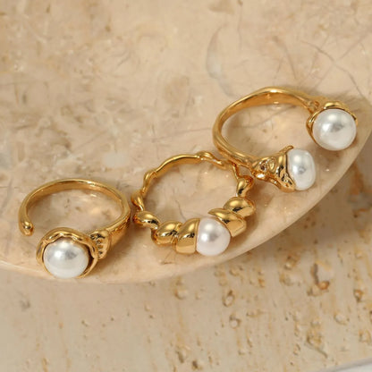 304 Stainless Steel 16K Gold Plated White Gold Plated Gold Plated Casual Plating Inlay Round Artificial Pearls Rings