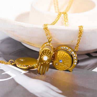 304 Stainless Steel 18K Gold Plated Basic Modern Style Classic Style Enamel Plating Inlay Devil'S Eye Oval Zircon Pendant Necklace