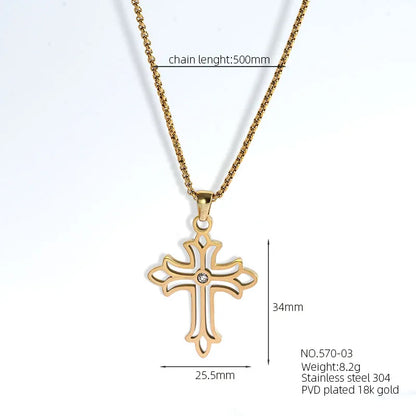 304 Stainless Steel 18K Gold Plated Basic Modern Style Classic Style Inlay Geometric Cross Rhinestones Pendant Necklace