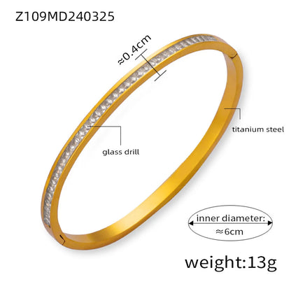 304 Stainless Steel 18K Gold Plated Basic Modern Style Classic Style Inlay Geometric Zircon Bangle