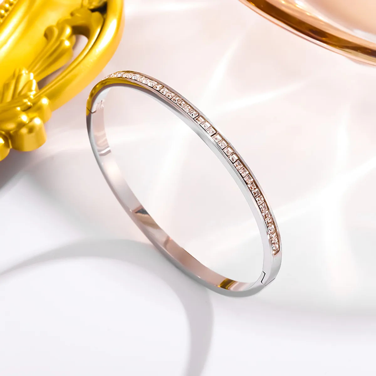 304 Stainless Steel 18K Gold Plated Basic Modern Style Classic Style Inlay Geometric Zircon Bangle