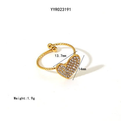 304 Stainless Steel 18K Gold Plated Basic Modern Style Classic Style Inlay Heart Shape Rhinestones Rings Earrings Necklace