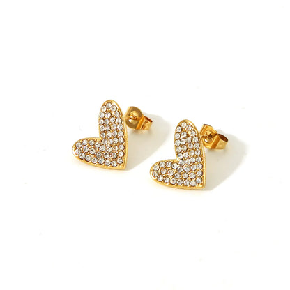 304 Stainless Steel 18K Gold Plated Basic Modern Style Classic Style Inlay Heart Shape Rhinestones Rings Earrings Necklace