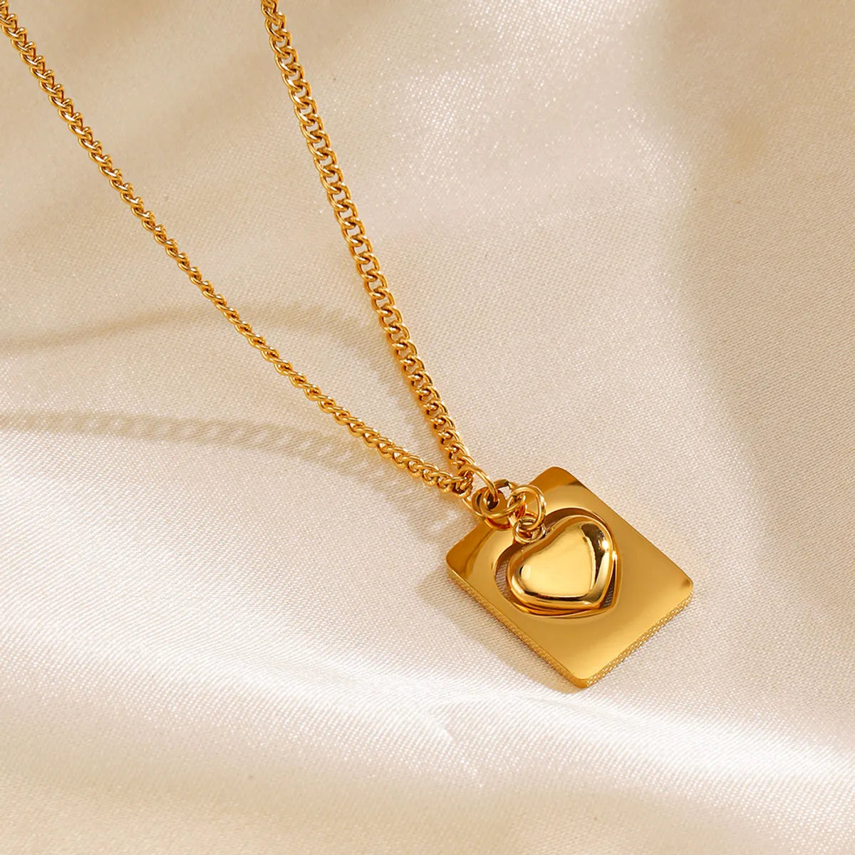 304 Stainless Steel 18K Gold Plated Basic Modern Style Classic Style Plating Heart Shape Rectangle 304 Stainless Steel Pendant Necklace