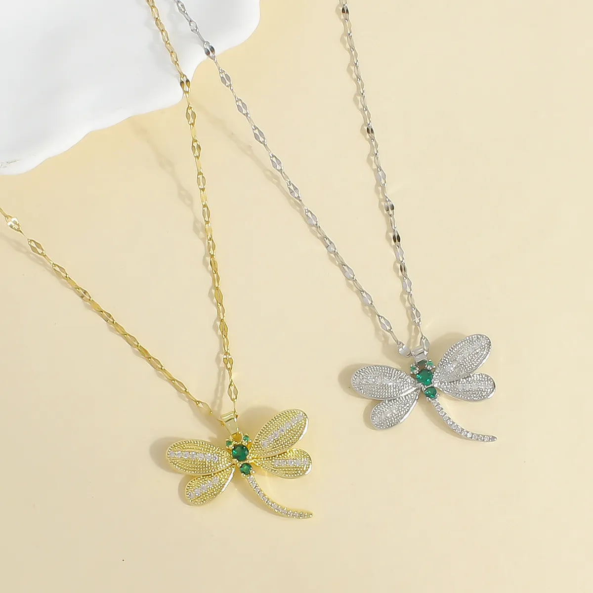 304 Stainless Steel 18K Gold Plated Basic Modern Style Classic Style Plating Inlay Dragonfly Zircon Pendant Necklace