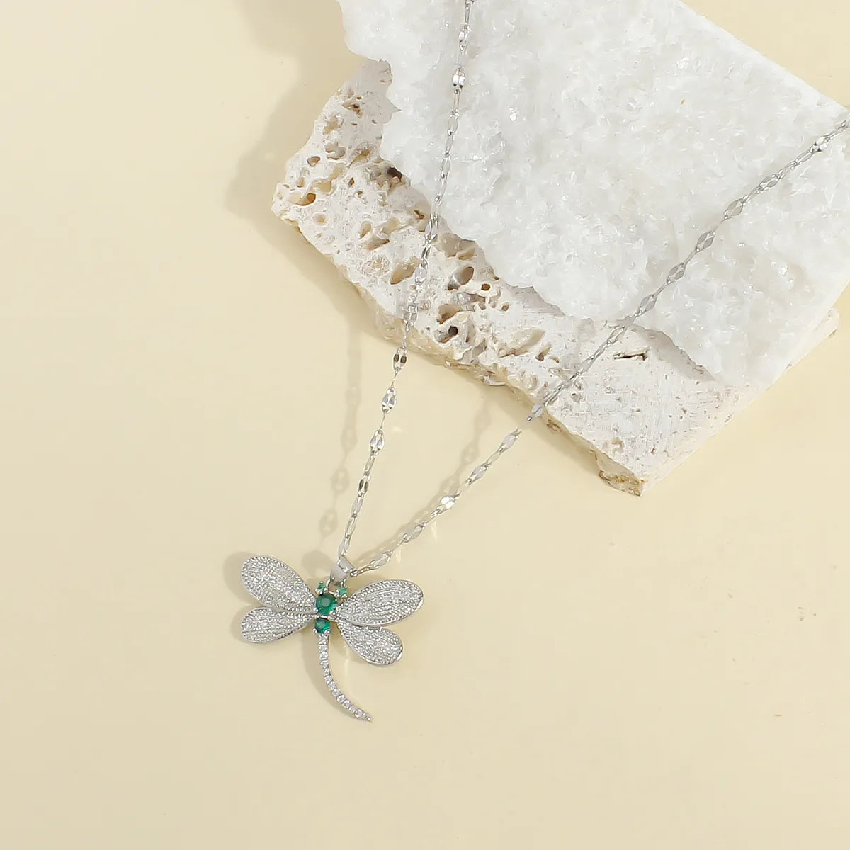 304 Stainless Steel 18K Gold Plated Basic Modern Style Classic Style Plating Inlay Dragonfly Zircon Pendant Necklace