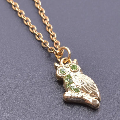 304 Stainless Steel 18K Gold Plated Basic Modern Style Classic Style Plating Inlay Geometric Owl Rhinestones Pendant Necklace