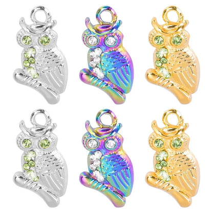 304 Stainless Steel 18K Gold Plated Basic Modern Style Classic Style Plating Inlay Geometric Owl Rhinestones Pendant Necklace