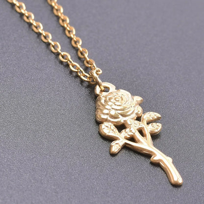 304 Stainless Steel 18K Gold Plated Basic Modern Style Classic Style Plating Rose Pendant Necklace