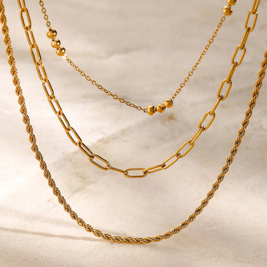 304 Stainless Steel 18K Gold Plated Basic Plating Chain Titanium Steel Three Layer Necklace