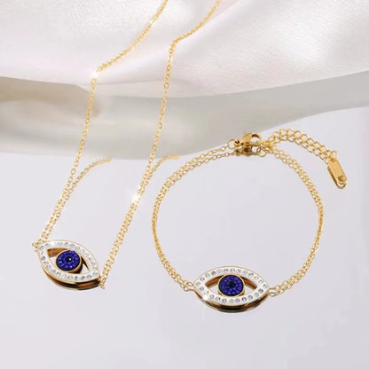 304 Stainless Steel 18K Gold Plated Basic Simple Style Classic Style Inlay Devil'S Eye Rhinestones Bracelets Necklace