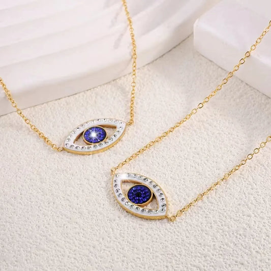 304 Stainless Steel 18K Gold Plated Basic Simple Style Classic Style Inlay Devil'S Eye Rhinestones Bracelets Necklace