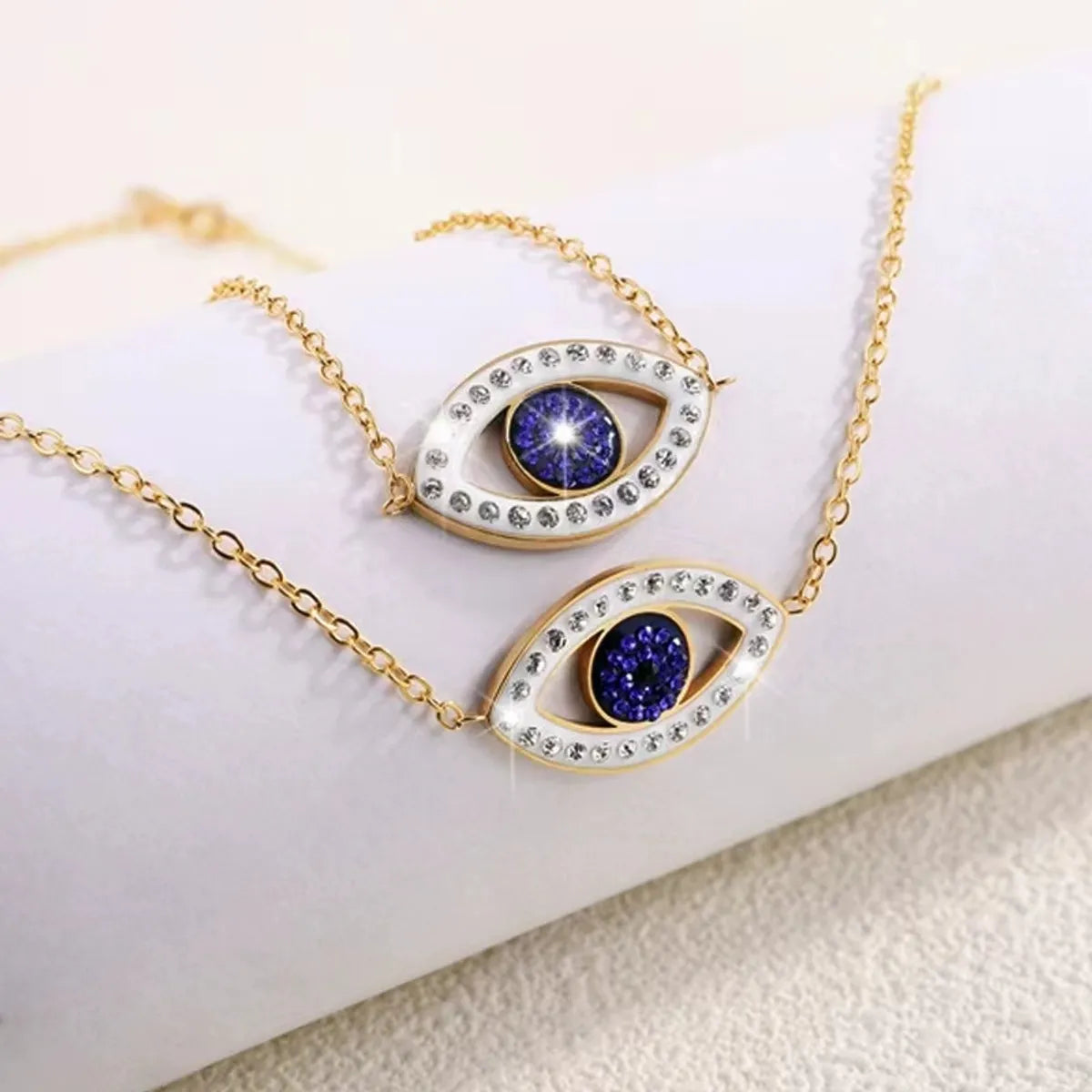 304 Stainless Steel 18K Gold Plated Basic Simple Style Classic Style Inlay Devil'S Eye Rhinestones Bracelets Necklace