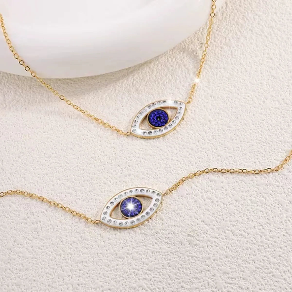 304 Stainless Steel 18K Gold Plated Basic Simple Style Classic Style Inlay Devil'S Eye Rhinestones Bracelets Necklace