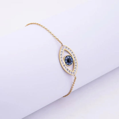 304 Stainless Steel 18K Gold Plated Basic Simple Style Classic Style Inlay Devil'S Eye Rhinestones Bracelets Necklace