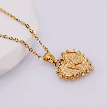 304 Stainless Steel 18K Gold Plated Basic Simple Style Classic Style Letter Heart Shape Pendant Necklace