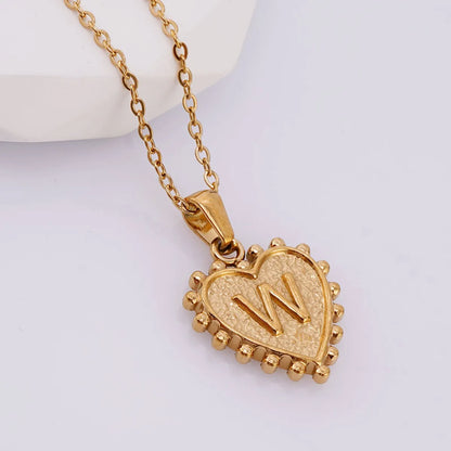 304 Stainless Steel 18K Gold Plated Basic Simple Style Classic Style Letter Heart Shape Pendant Necklace