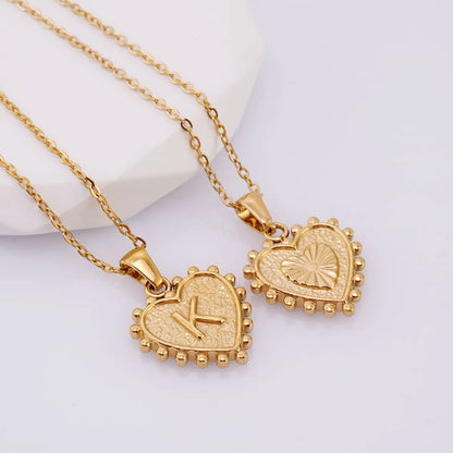 304 Stainless Steel 18K Gold Plated Basic Simple Style Classic Style Letter Heart Shape Pendant Necklace