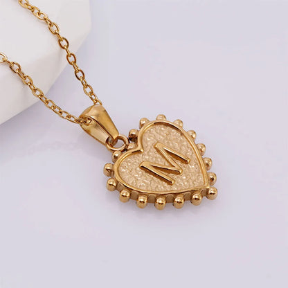 304 Stainless Steel 18K Gold Plated Basic Simple Style Classic Style Letter Heart Shape Pendant Necklace