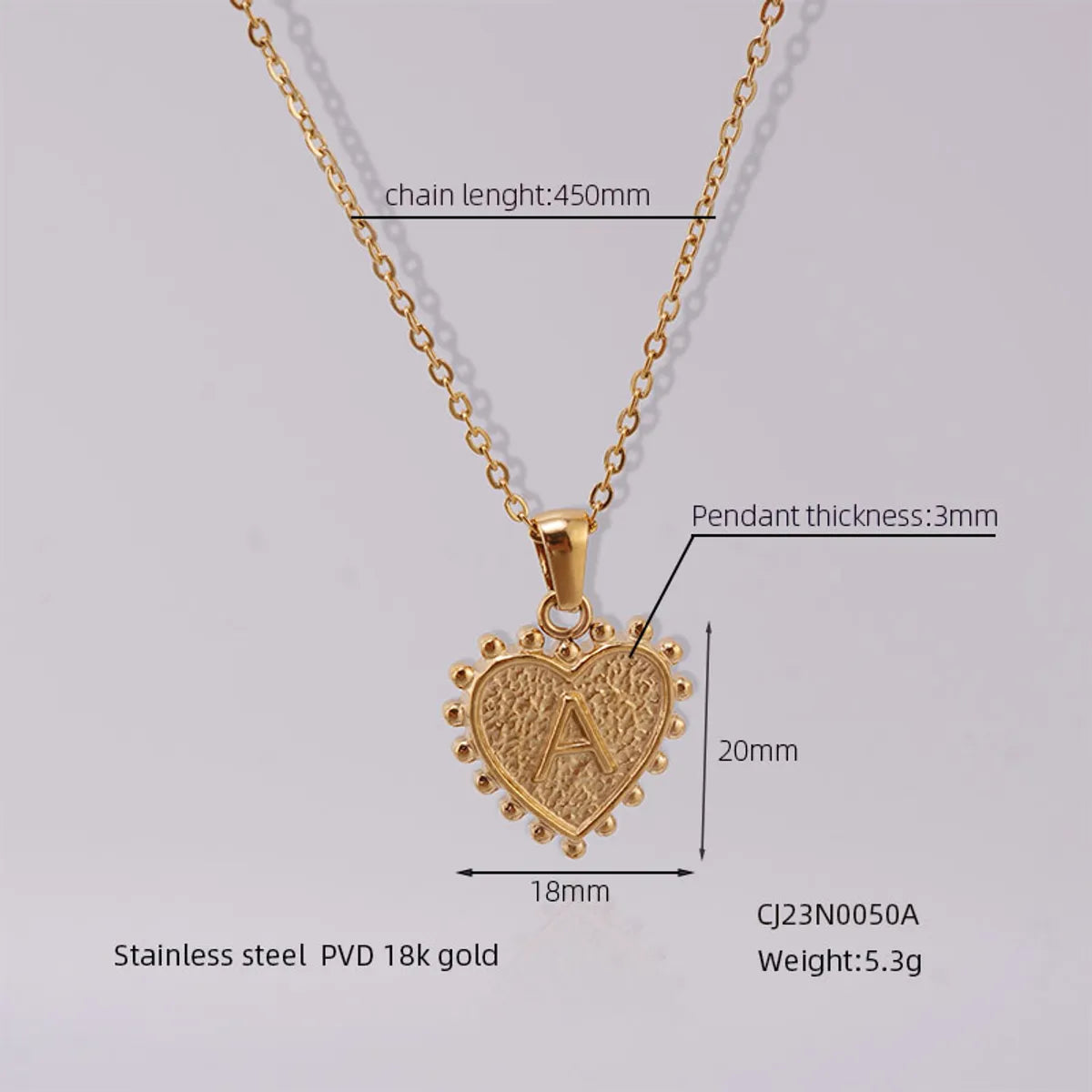 304 Stainless Steel 18K Gold Plated Basic Simple Style Classic Style Letter Heart Shape Pendant Necklace