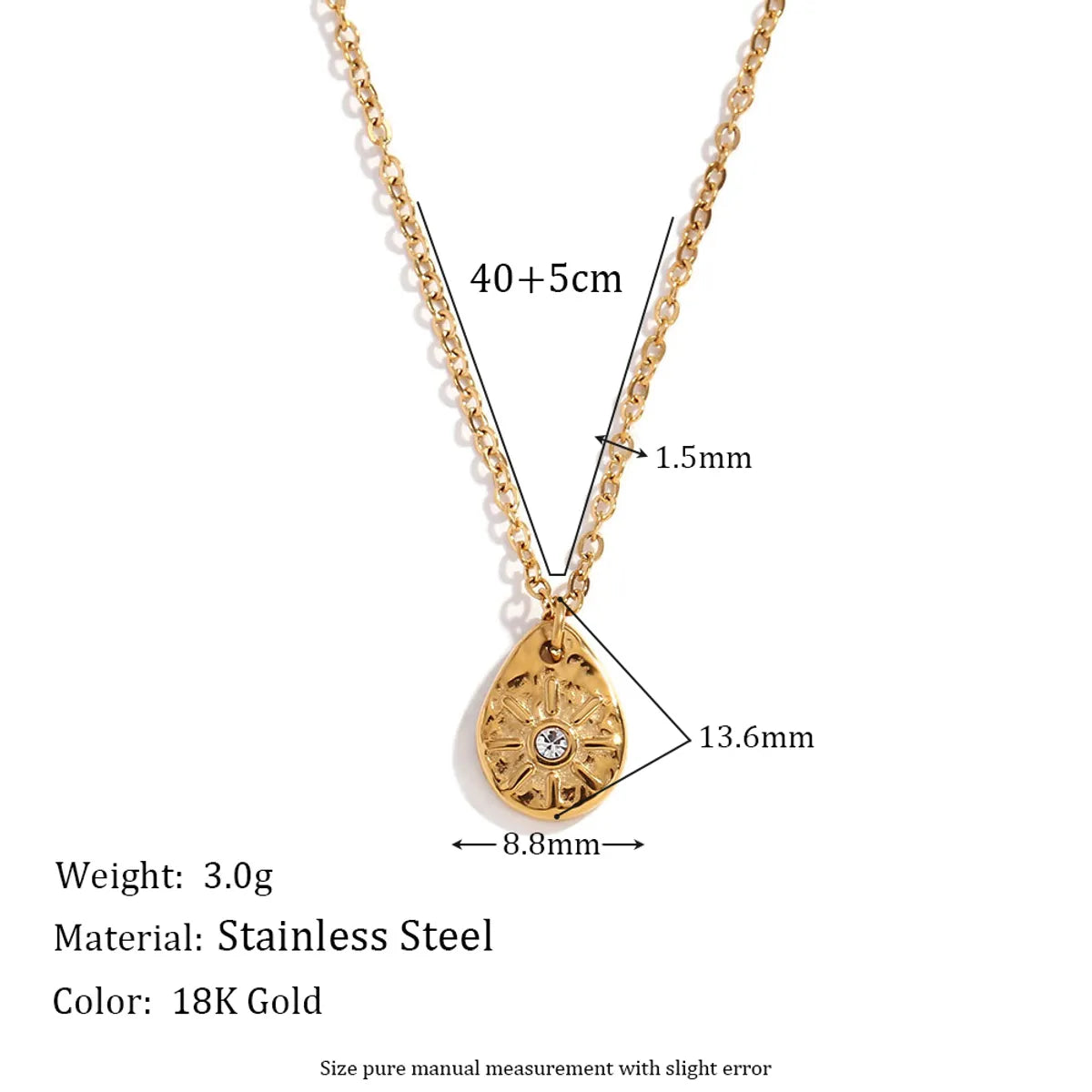 304 Stainless Steel 18K Gold Plated Basic Simple Style Classic Style Plating Inlay Sun Rhinestones Earrings Necklace